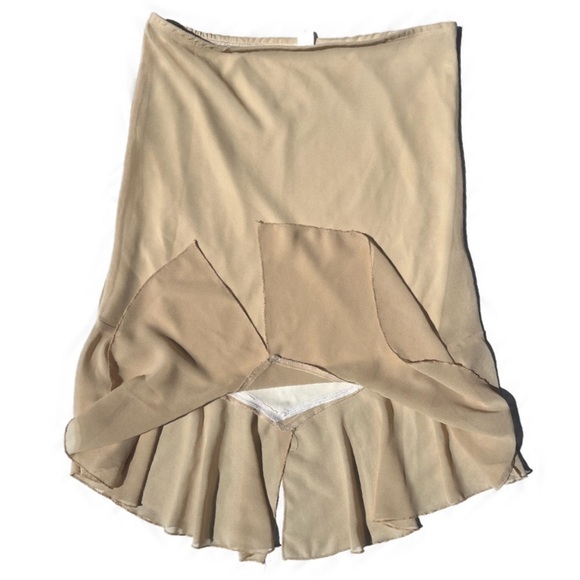 All over tan beige size 3XL asymmetric fishtail ruffled trim frill midi skirt - Picture 3 of 3